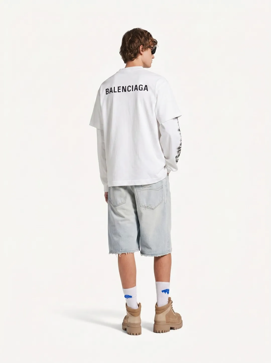 P100✨🔥 [balenciaga] 2026FW short-sleeved T-shirt Premium 26s double yarn 300g fabric embroidery process wash water spray Ma Jiu distressed color: wash water black wash water white wash water Khaki Size: S M L XL 2XL